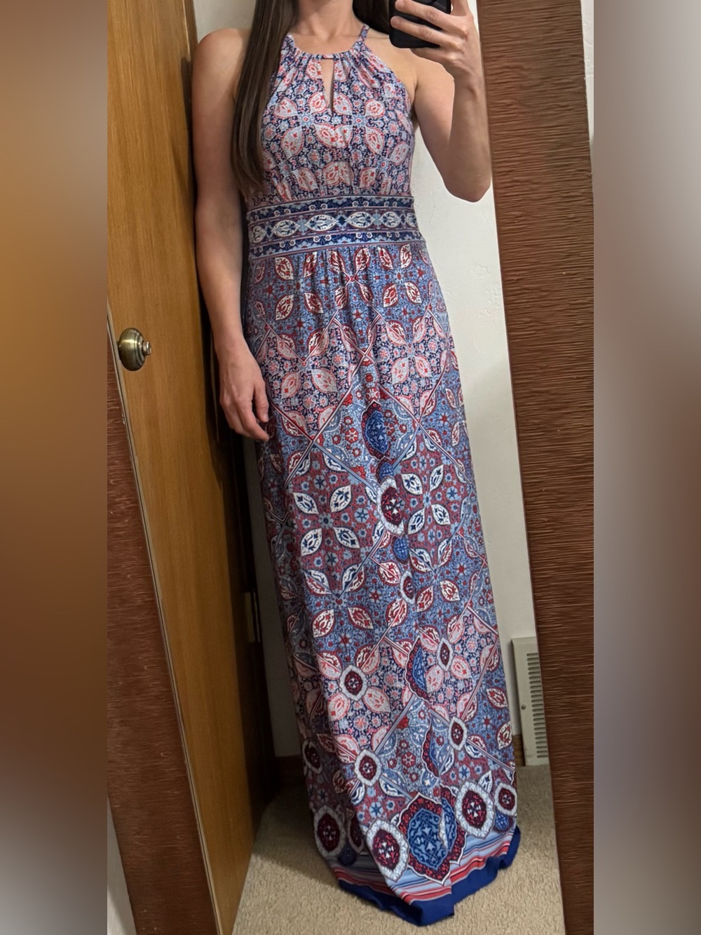 London Times red, white, & blue halter maxi dress 8